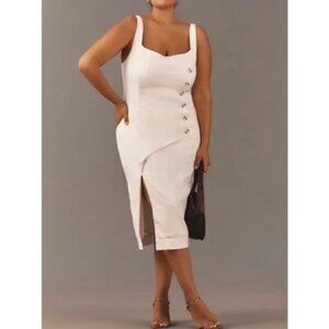 By Anthropologie Sleeveless Linen Button Wrap Midi Dress White 1X Plus